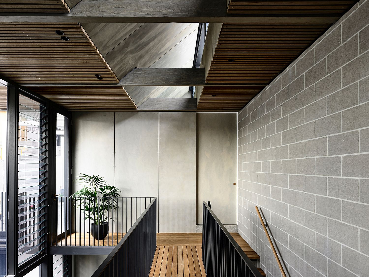 Upper level of the renovated Melbourne home with skylight