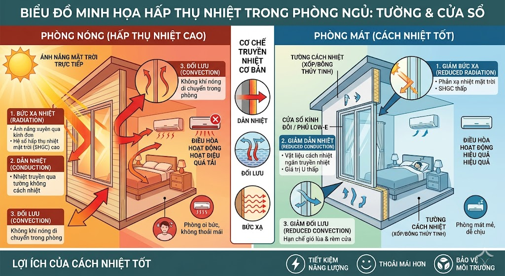 Cơ chế hấp thụ nhiệt trong phòng ngủ Nguyên nhân phòng ngủ bị hầm nóng